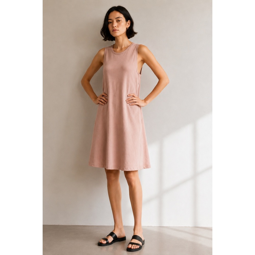COS Dusty Rose Cotton Lyocell Sleeveless Midi Dress‎ Crew Neck